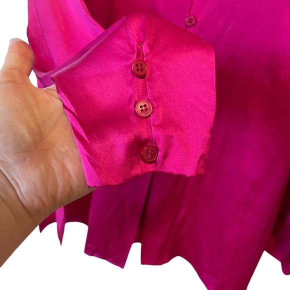 RENA ROWAN for Saville| 100% Silk Button up Flowy Pink blouse w/side slits L/XL - Picture 8 of 12